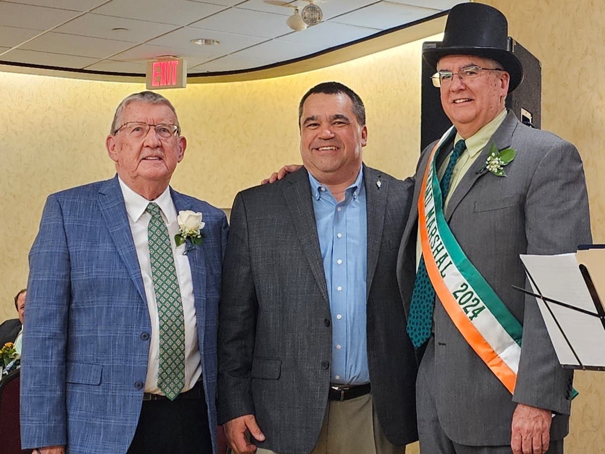 From left to right: Haydn O'Shea, president of the Greenwich Hibernian Association; Kevin McFadden, 2023 grand marshal ; and Thomas Byrne, 2024 grand marshal.