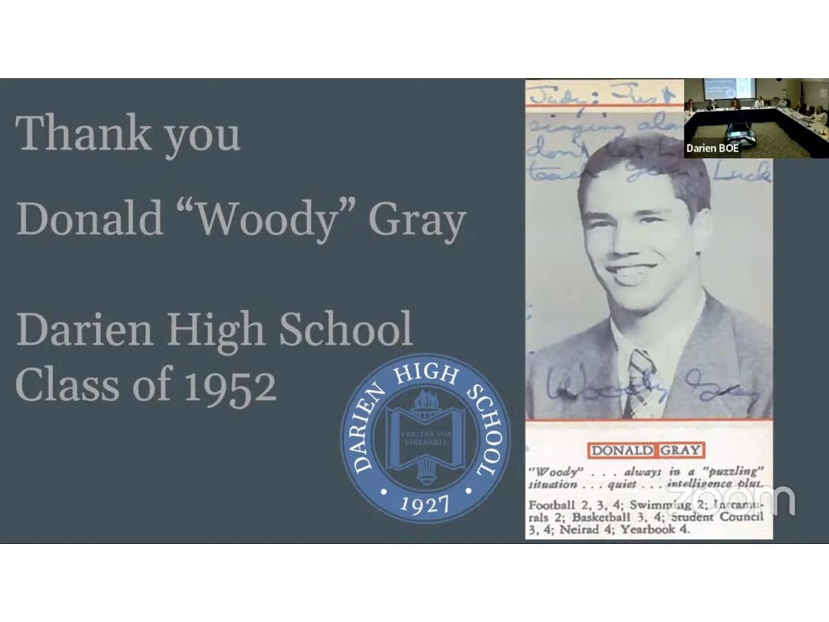 On Tuesday, the Darien Board of Education voted to unanimously accept the money from the family of Donald "Woody" Gray, who died on Aug. 8, 2023, at the age of 89.
