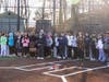 Western Middle School students and staff standing for the National Anthem before Thursday's ribbon-cutting ceremony.