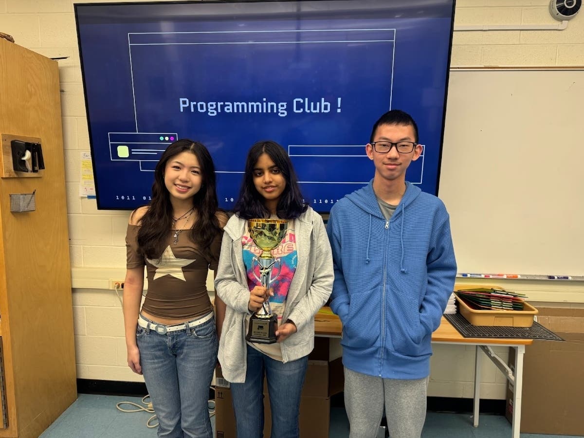 The team of Anoushka Muchhal, Hannah Huang and Jason Qin competed against teams from across Connecticut at the event, held in Stratford.
