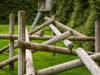 The property features a custom jungle gym made from telephone poles.
