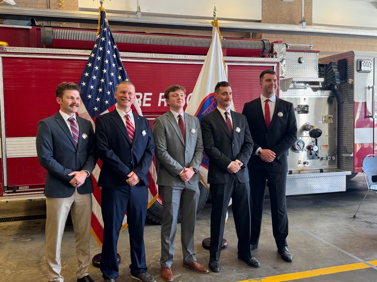 From left to right: Brinton Beard, Joshua Carden, Ethan McAllister, Brandon Wood, and Kevin Bonkoski. (Richard Kaufman/Patch Staff)