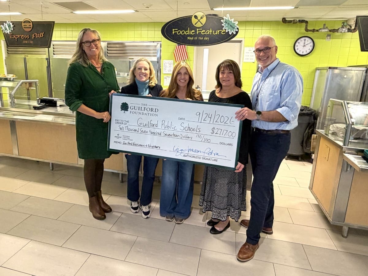 Left to right: Liza Petra (The Guilford Foundation), Annette Melvin (Guilford Newcomers & Neighbors), Maria Calamito (Guilford Newcomers & Neighbors), Janet Calabro (Guilford Public Schools), and Dr. Paul Freeman (Guilford Public Schools).