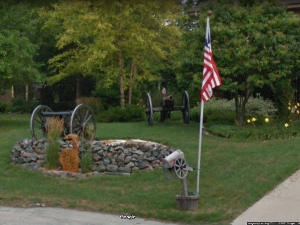 Cannons in the front yard of a Greenfield home. 