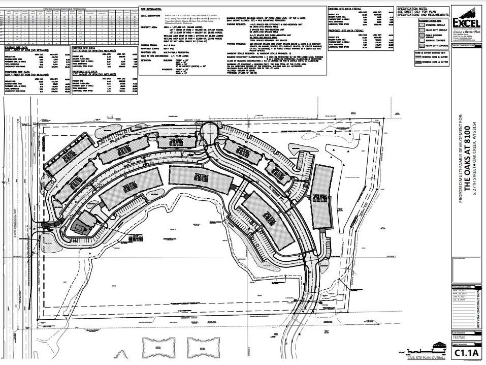 The site plan for a proposed apartment development in Oak Creek. 