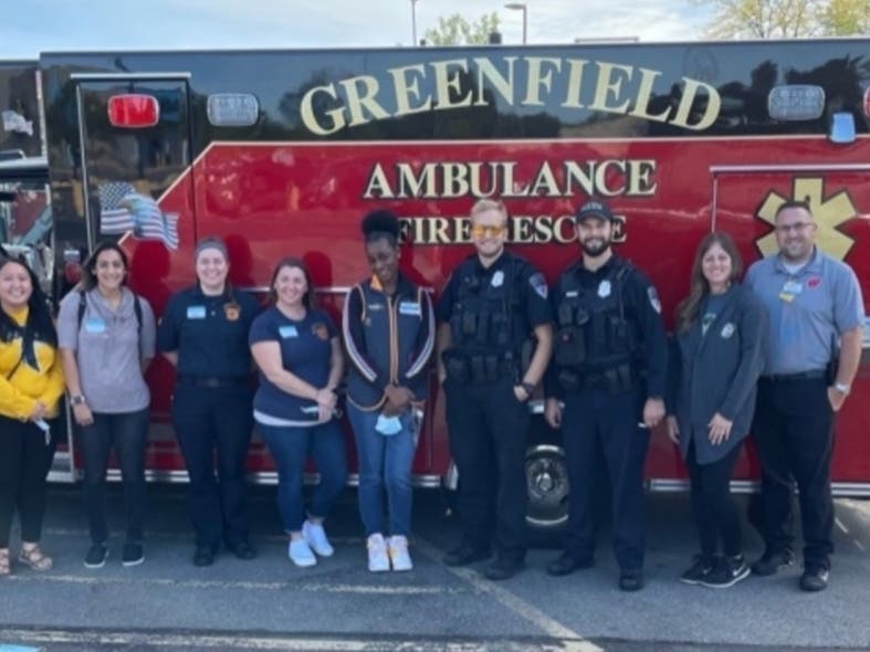 Police, firefighters and paramedics took kids from Greenfield and Whitnall schools to Walmart for some back-to-school shopping. 