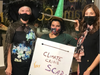 Artist Divya Chandrasekaran brought attention to the scary Climate Crisis that motivates her to create paper maché artworks. She is pictured with Visit Tri-Valley CEO Tracy Farhad and Mayor Melissa Hernandez