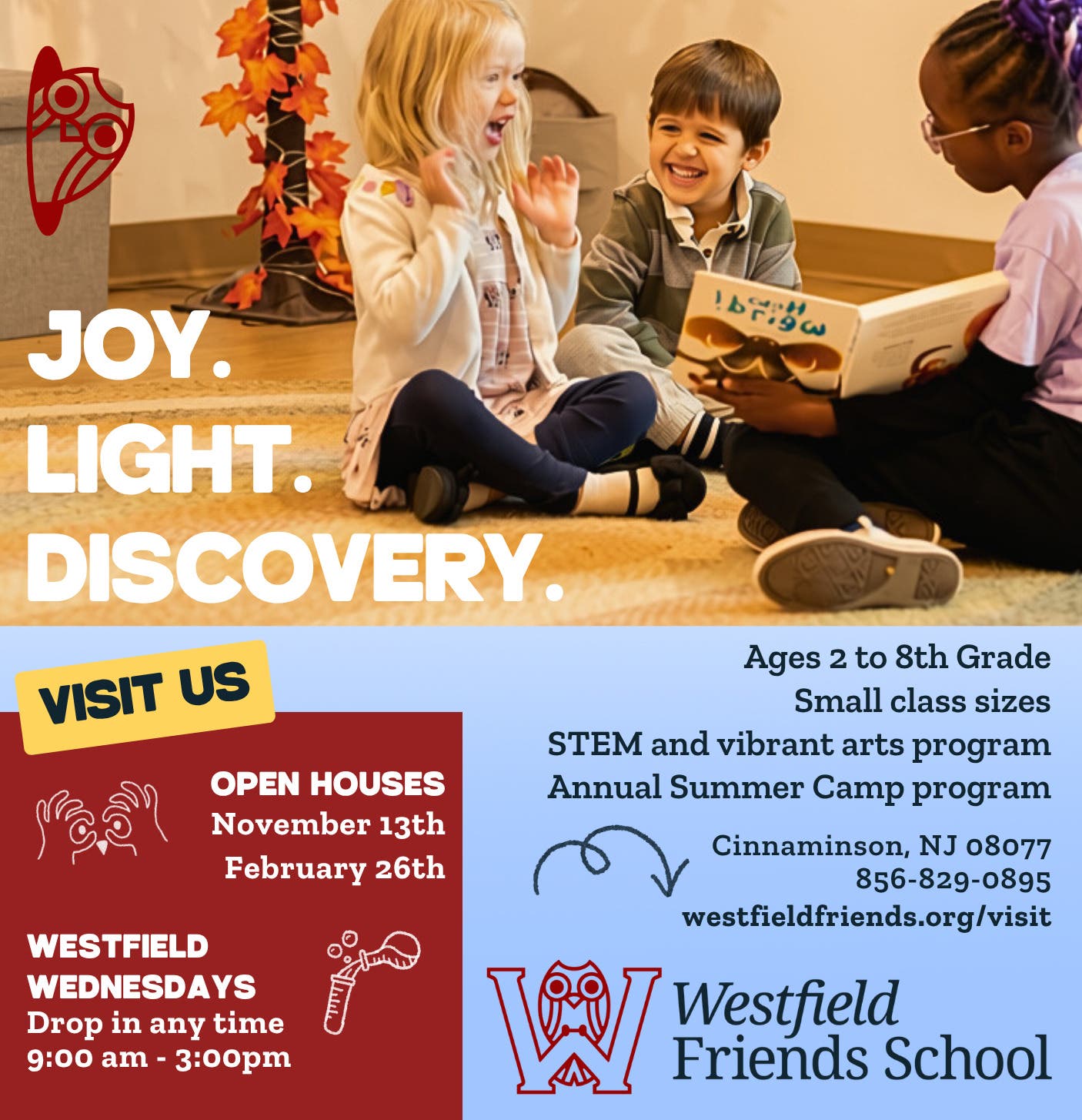Open House Nov 13th, 9:00 am or Westfield Wednesdays any time 9:00 am - 3:00 pm