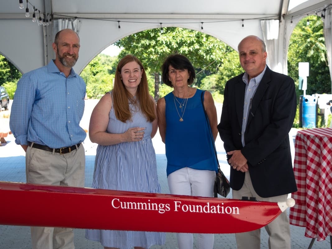 From left to right: Ted Benford (Executive Director, CRI), Laura Hiller (Deputy Director, Cummings Foundation), Merle Berman (Cummings Visiting Committee Volunteer), and Paul Carberry (Corporate and Foundation Grants Manager, CRI)