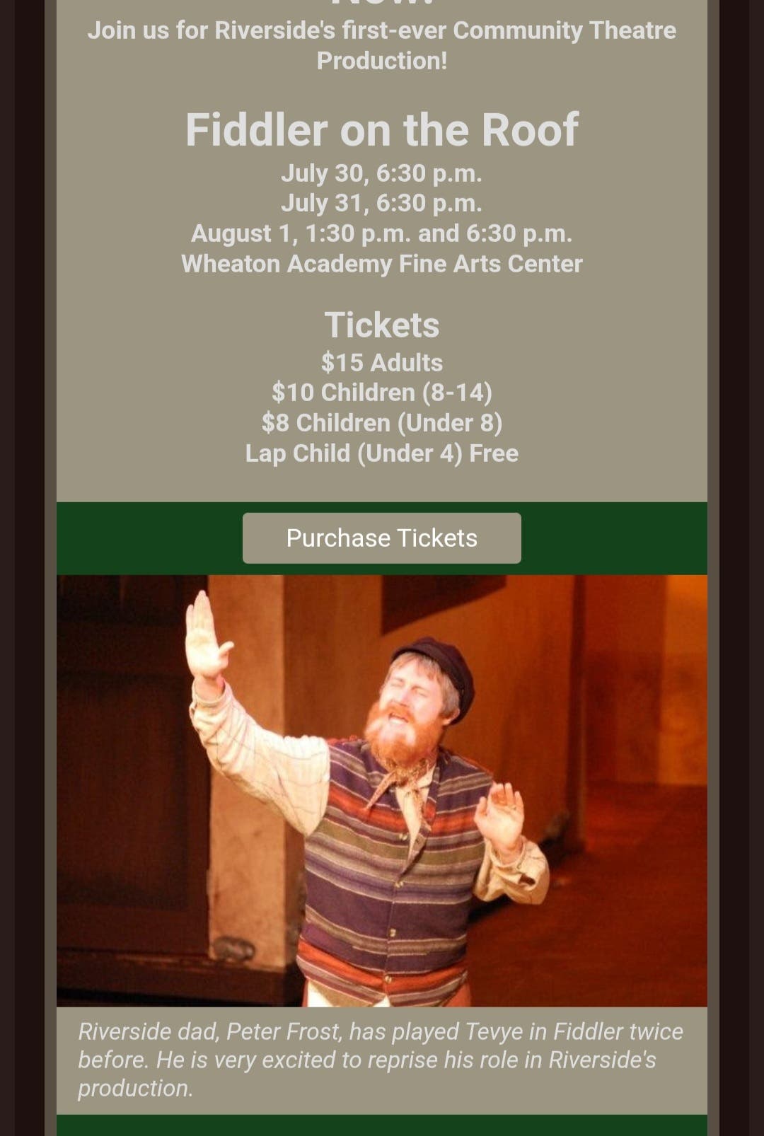Fiddler on the Roof Thursday 7/30 - Saturday 8/1
