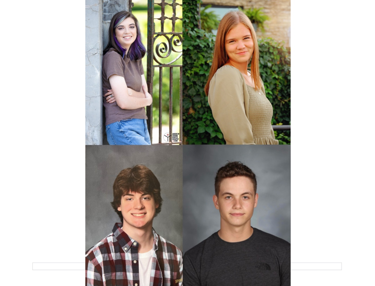(Clockwise from left) Aisling McGrath, Sofia Johnson, Bradley Beilfuss and Corey Berg were chosen as this year's Inspire Scholarship winners. 