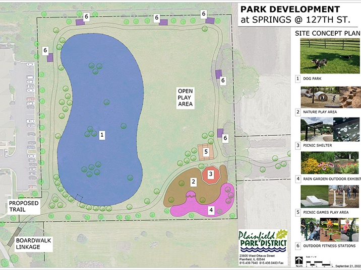The Springs at 127th parks will be linked by a trail that will encircle the site and allow for access from the subdivisions to the east and west.