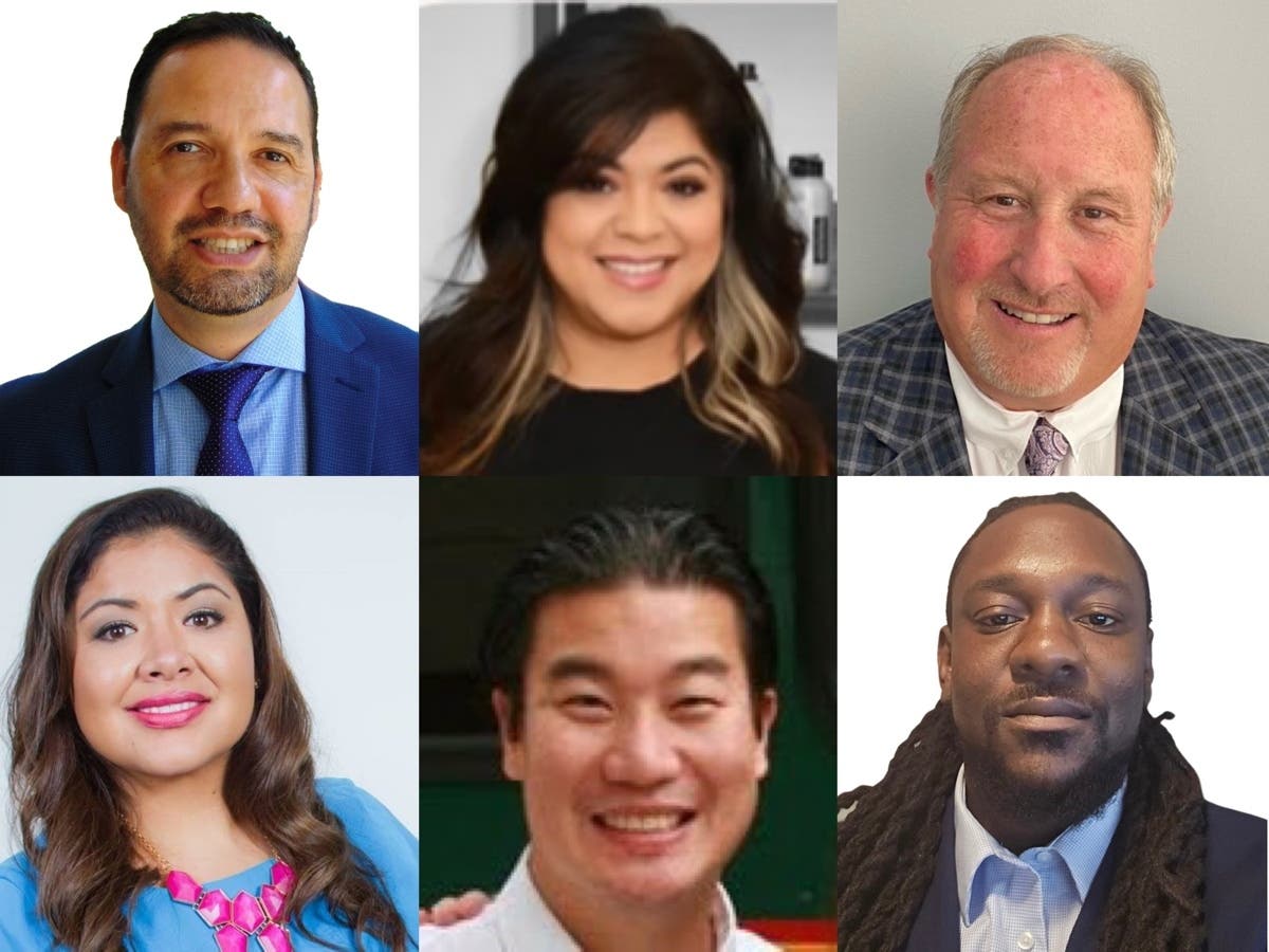 Six candidates are hoping to fill the vacant alderperson seat in Ward 7. Clockwise from top left: Alex Arroyo, Diana Barajas-Gonzalez, John "Drew" Eddy, Brandon Tolliver, Anderson Lee and Cynthia Gamboa.