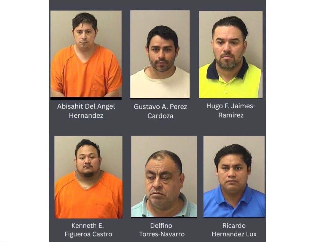 The six men pictured were denied pre-trial release as they face charges for promoting prostitution for profit, promoting prostitution near a school and forgery.