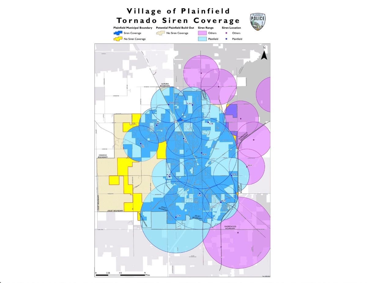 Two of Plainfield’s outdoor warning sirens are out of service after they were damaged in recent storms, police said.