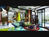 City Club Apartment's Entertainment Sky Club is one of the mixed-use apartment hotels many residents amenities. The space features a gourmet kitchen, large screen tv's, and abundant lounge seating.