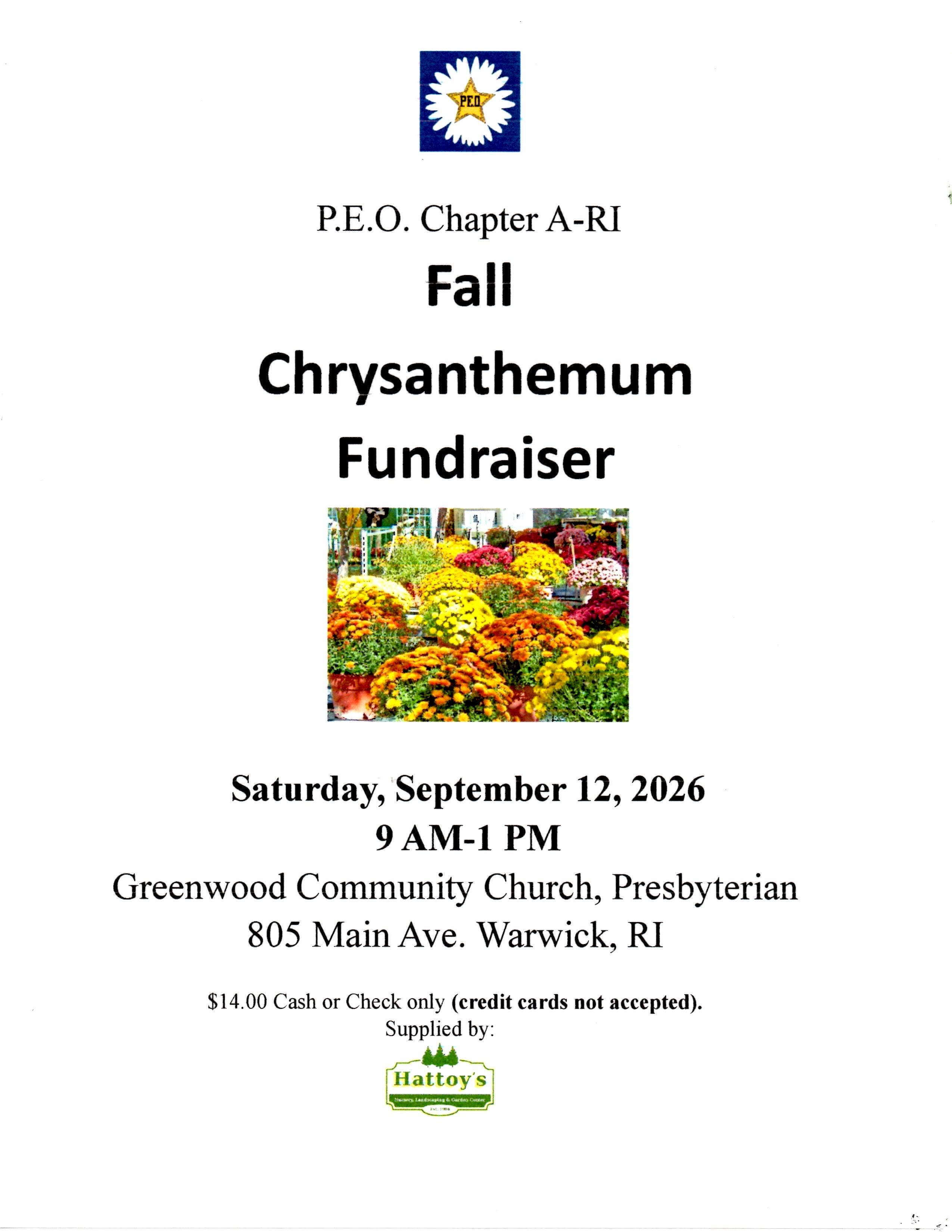 P.E.O. Chapter A-RI Fall Chrysanthemum Fundraiser