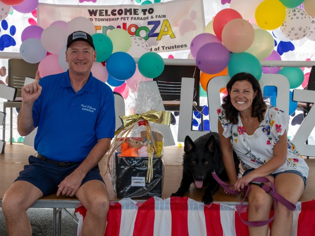 Orland Township Supervisor Paul O'Grady alongside 2024 SuPETvisor, Siren, and her owner Michelle Leddin.