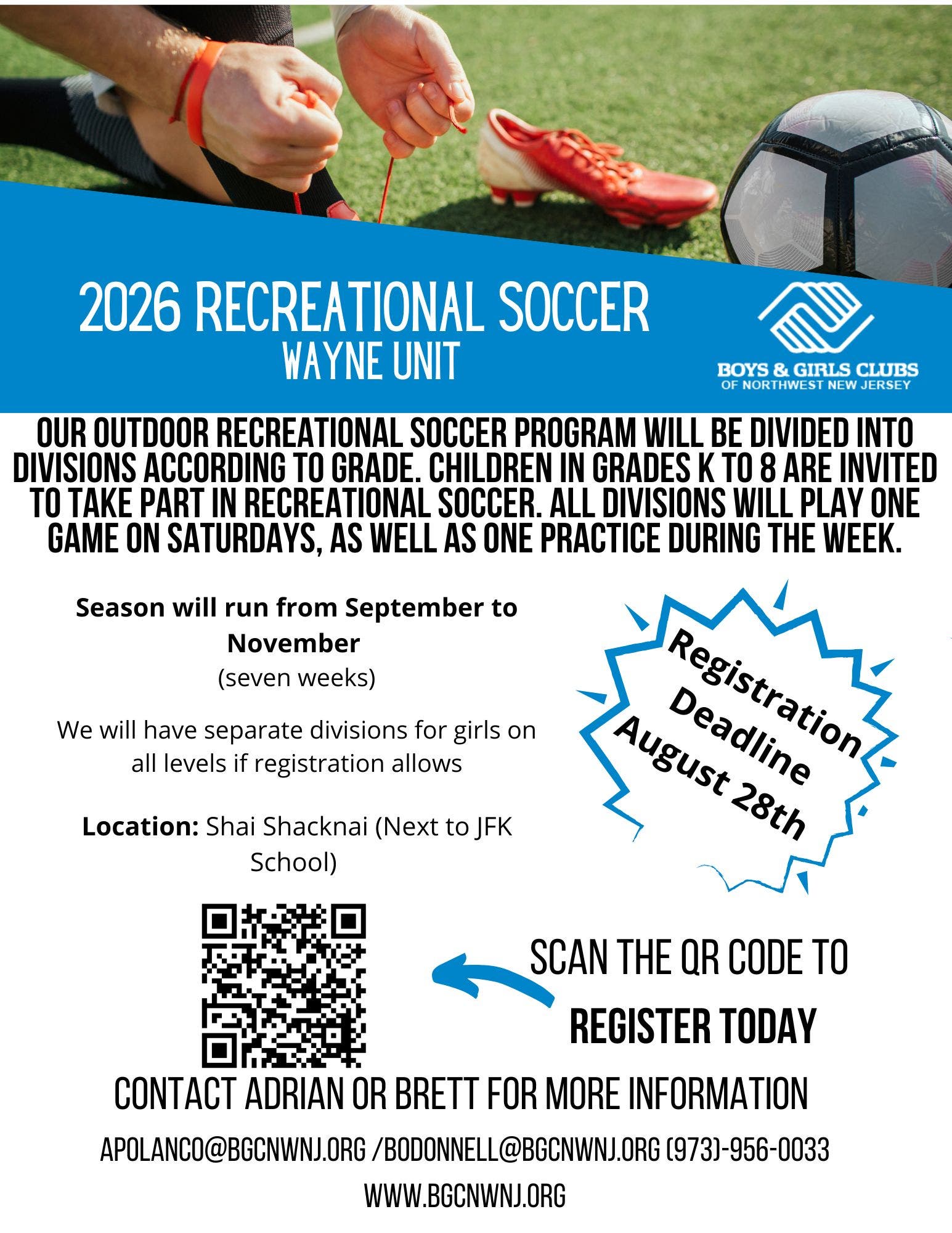 B&G Wayne Recreational Soccer Registration