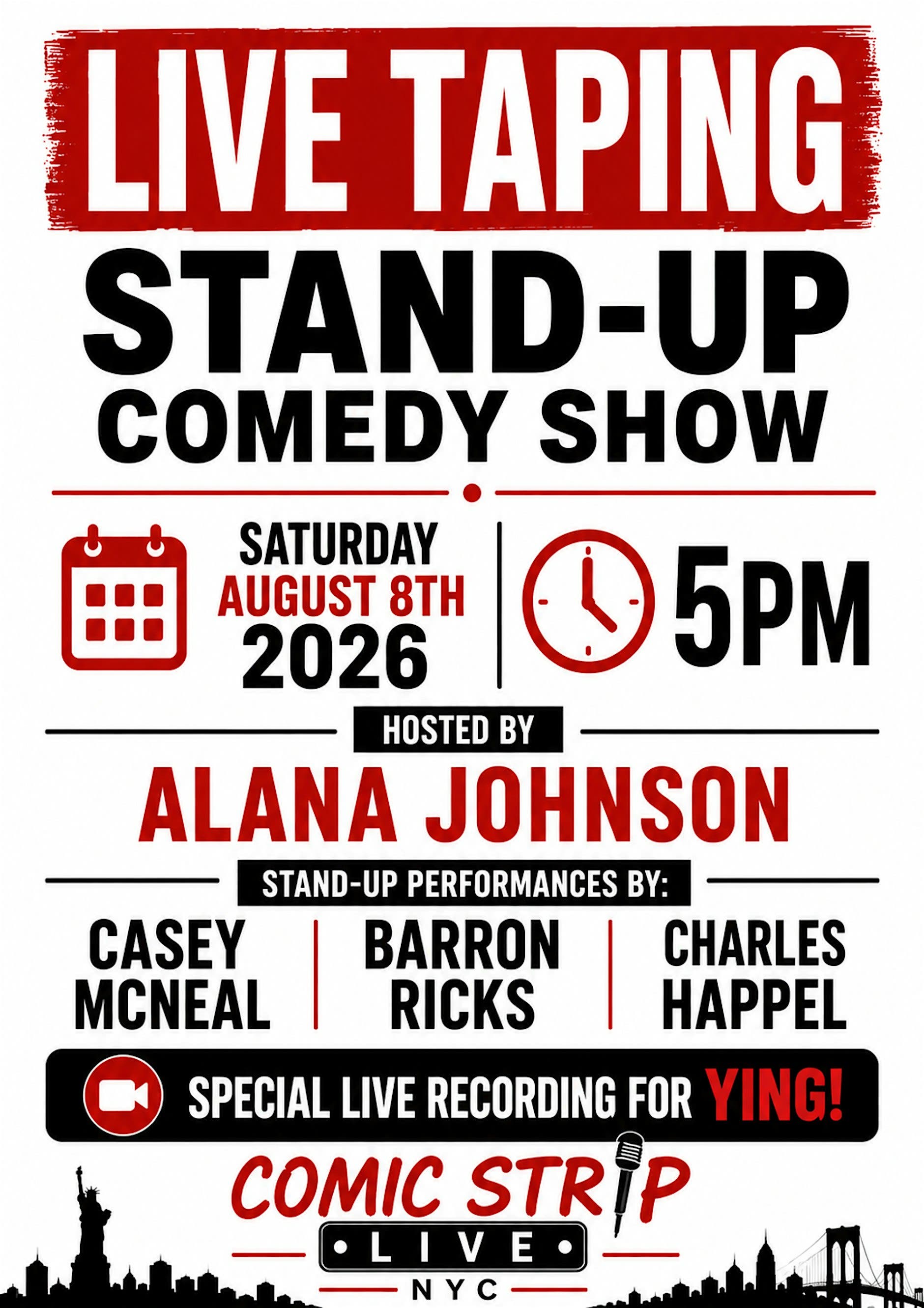 5pm Stand Up Comedy show in NYC - august 8th 2026