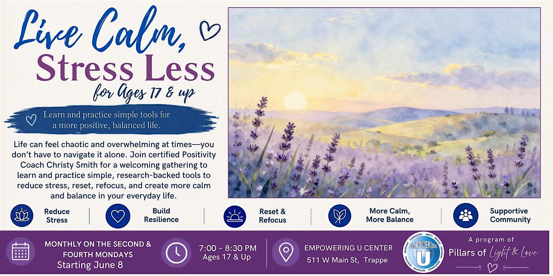 "Live Calm, by Stressing Less" for ages 17 & up