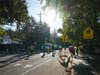 Students using improved crosswalk near Happy Valley Elementary School in Lafayette CA