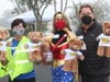 Davis Senior High School student Davis Robinson, First 5 Commissioner Heidy Kellison, and Davis Vice Mayor Lucas Frerichs distributed teddy bears during the vaccine clinic.