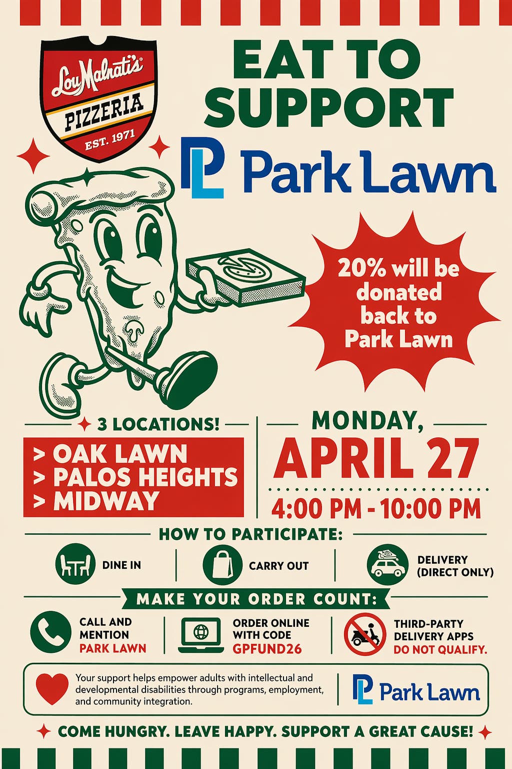 Eat Pizza. Support Park Lawn – Lou Malnati's Fundraiser 🍕