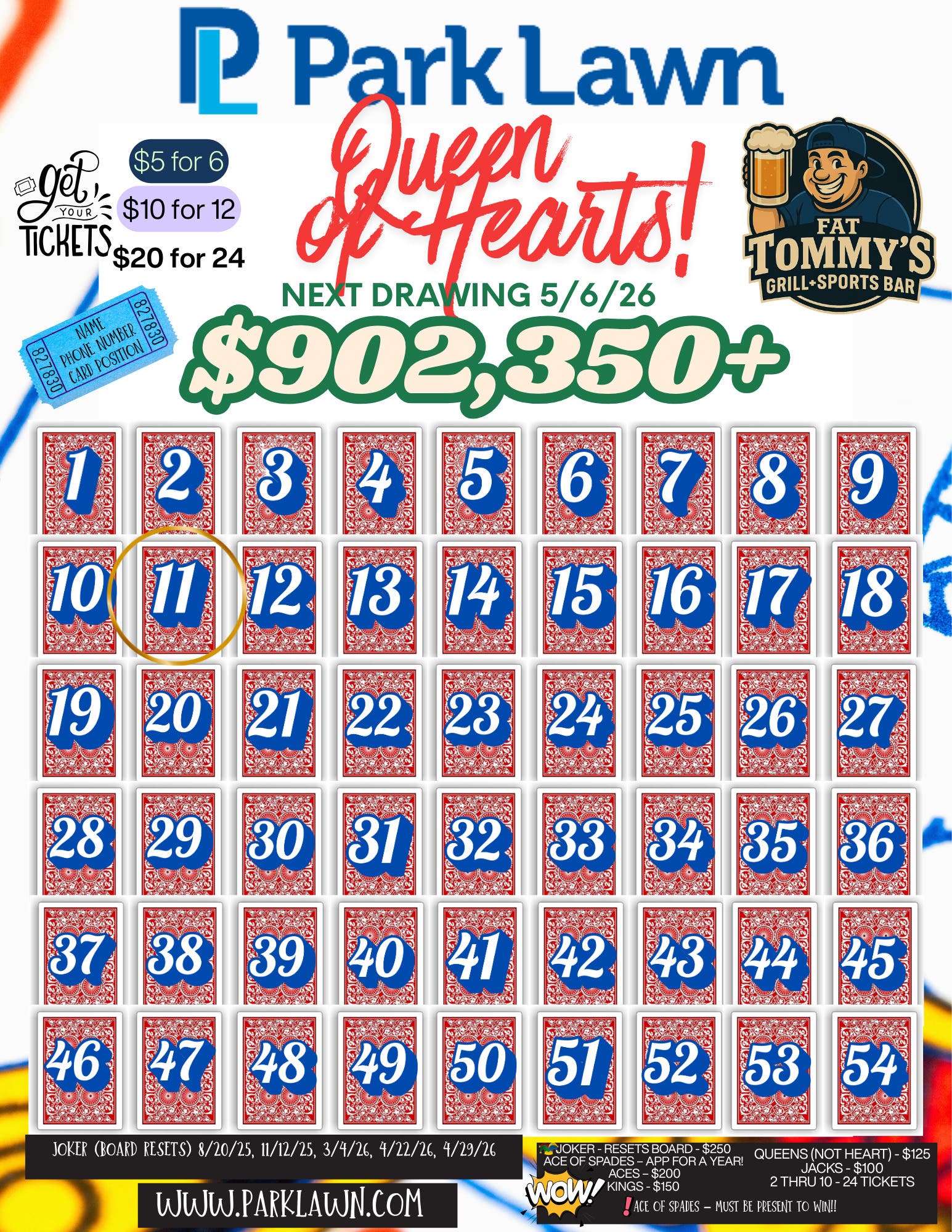Park Lawn Queen of Hearts! Jackpot over $902,350 and GROWING!