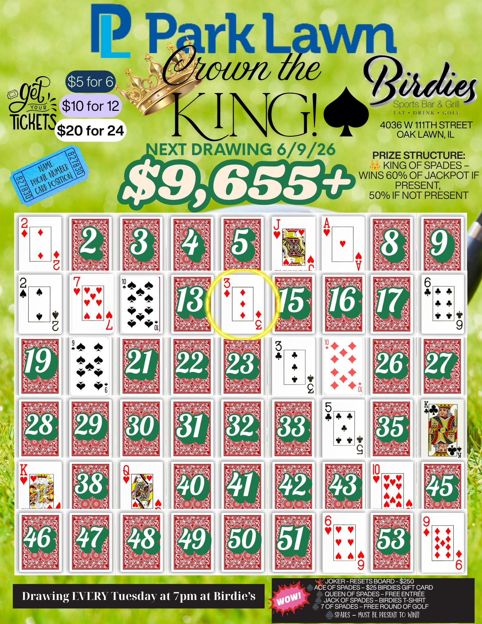Crown the King jackpot grows to $9,655 after another rollover at Birdies!