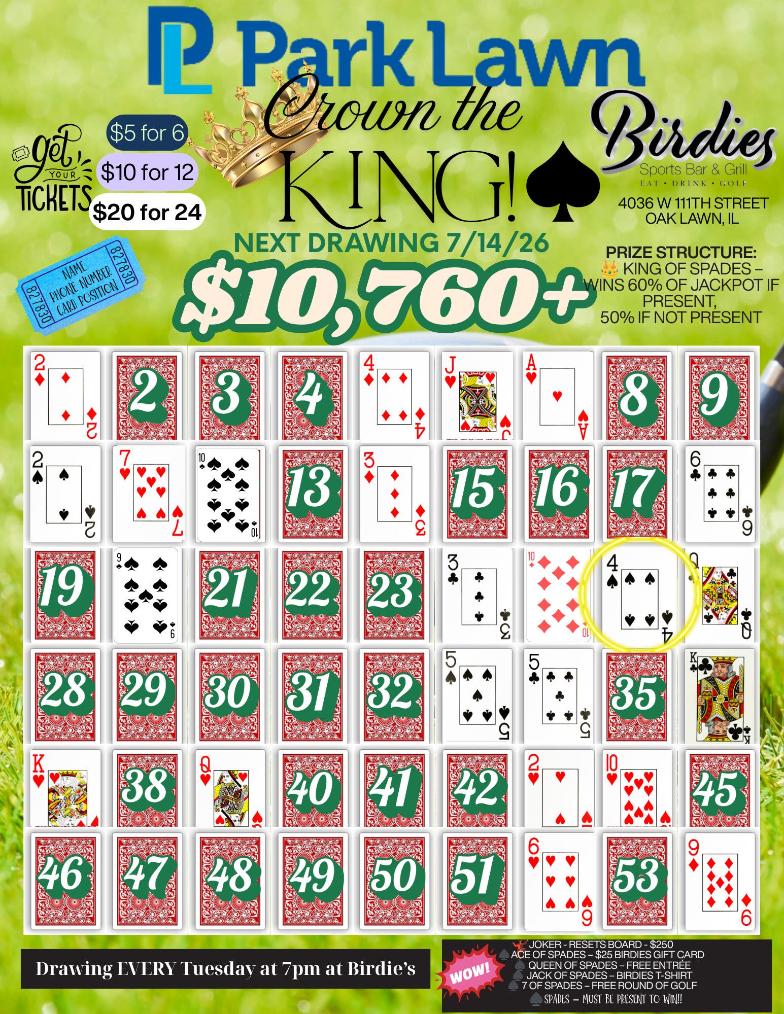 Park Lawn Crown the King – Jackpot Over $10,760 at Birdies!
