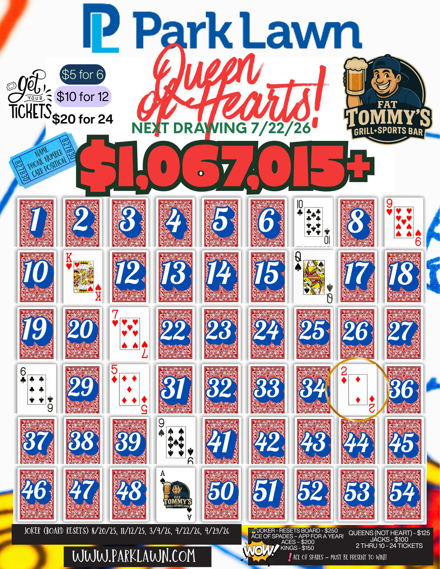 Park Lawn Queen of Hearts Drawing | Jackpot Over $1,067,015 at Fat Tommy's!
