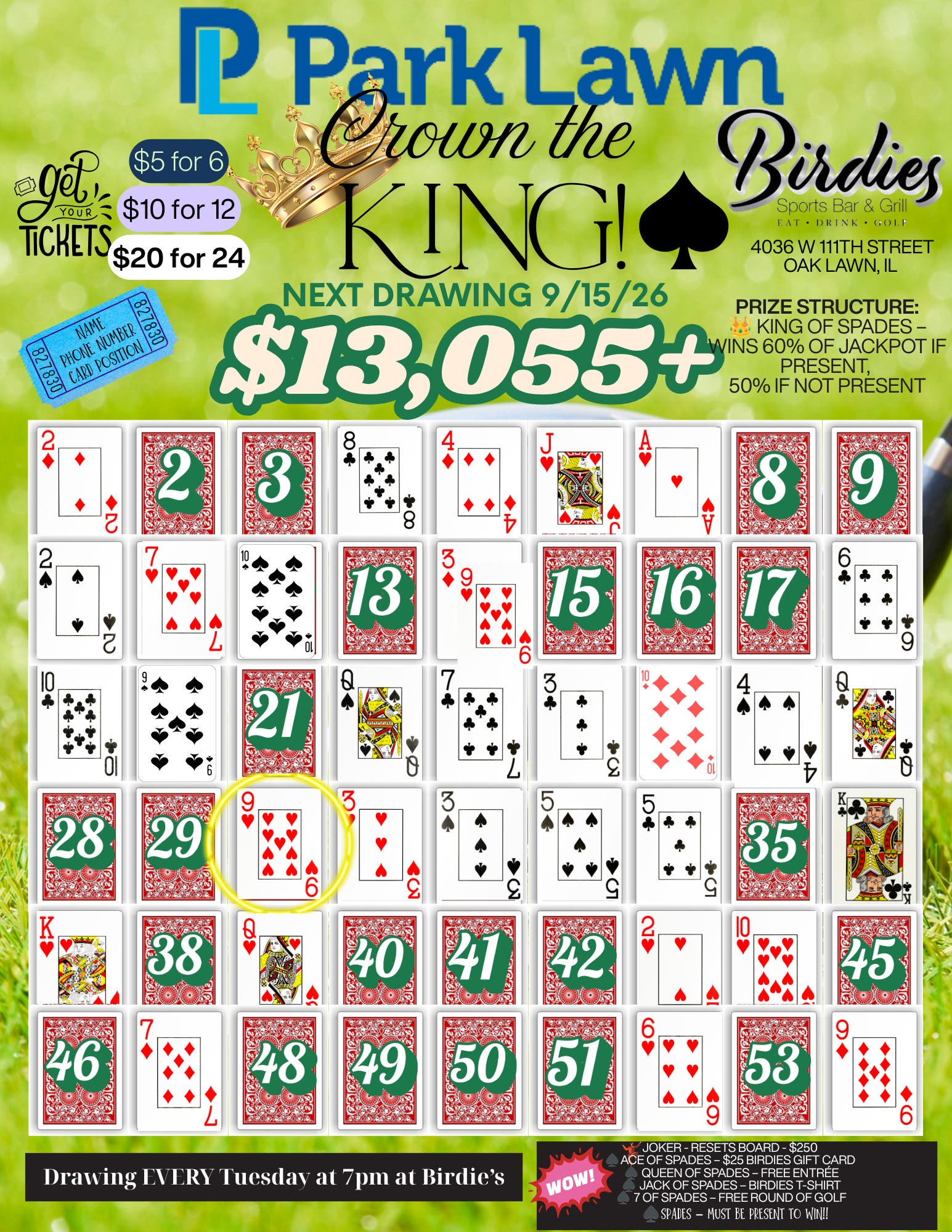 Crown the King at Birdies – Only 23 Cards Left! $13,055+ Jackpot