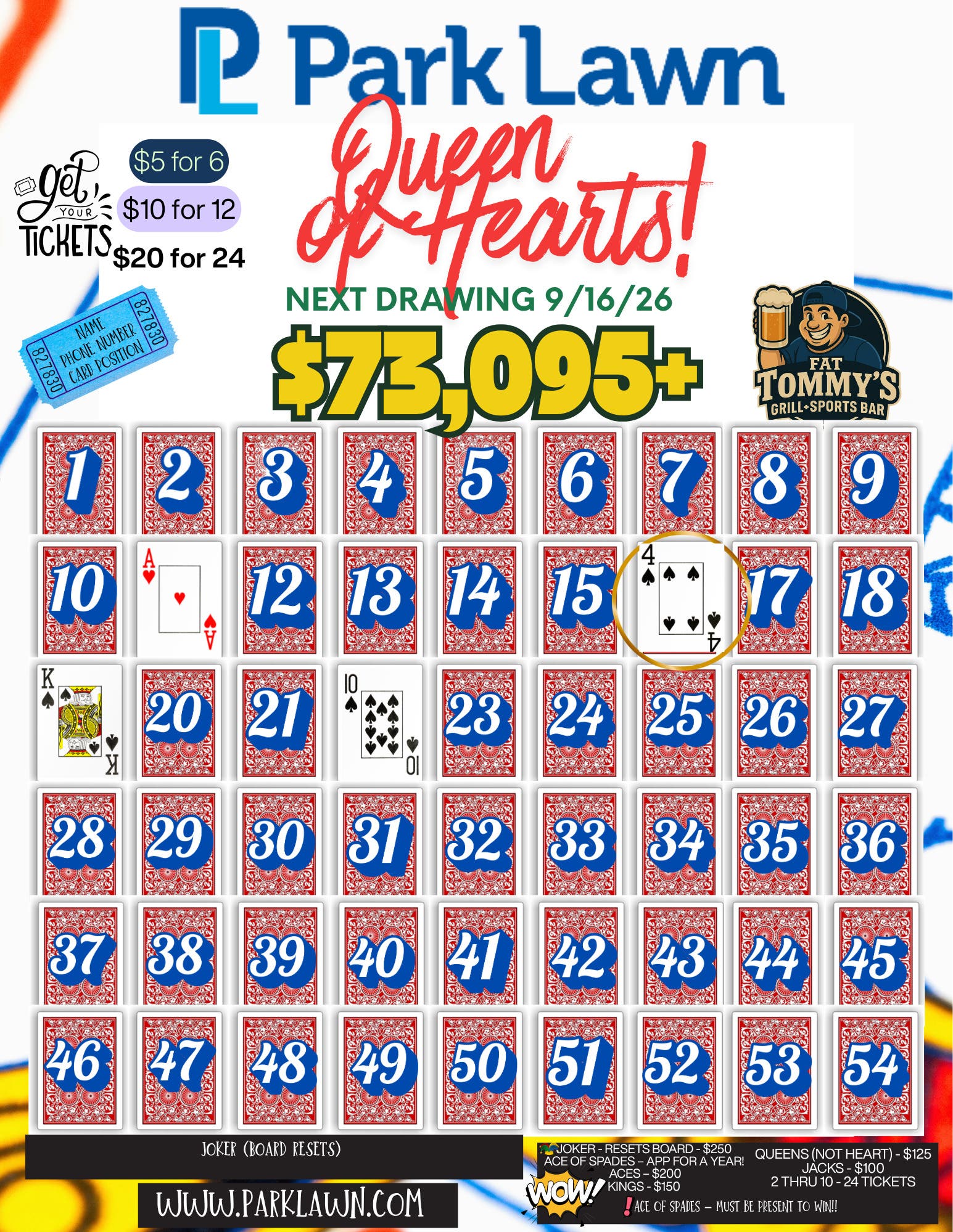 Park Lawn Queen of Hearts Drawing — Jackpot Over $73,095