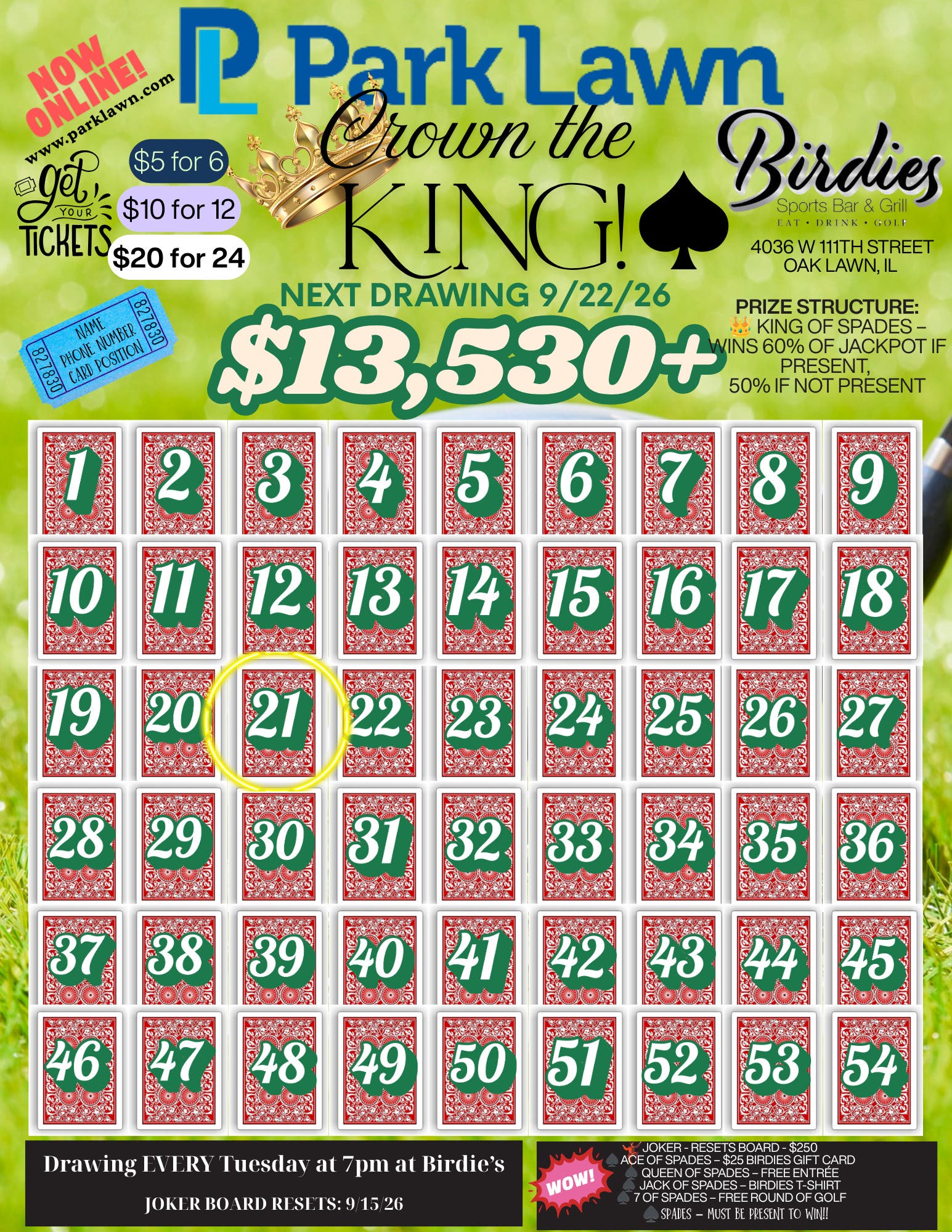 Park Lawn Crown the King at Birdies – $13,530+ Jackpot & NEW Board!