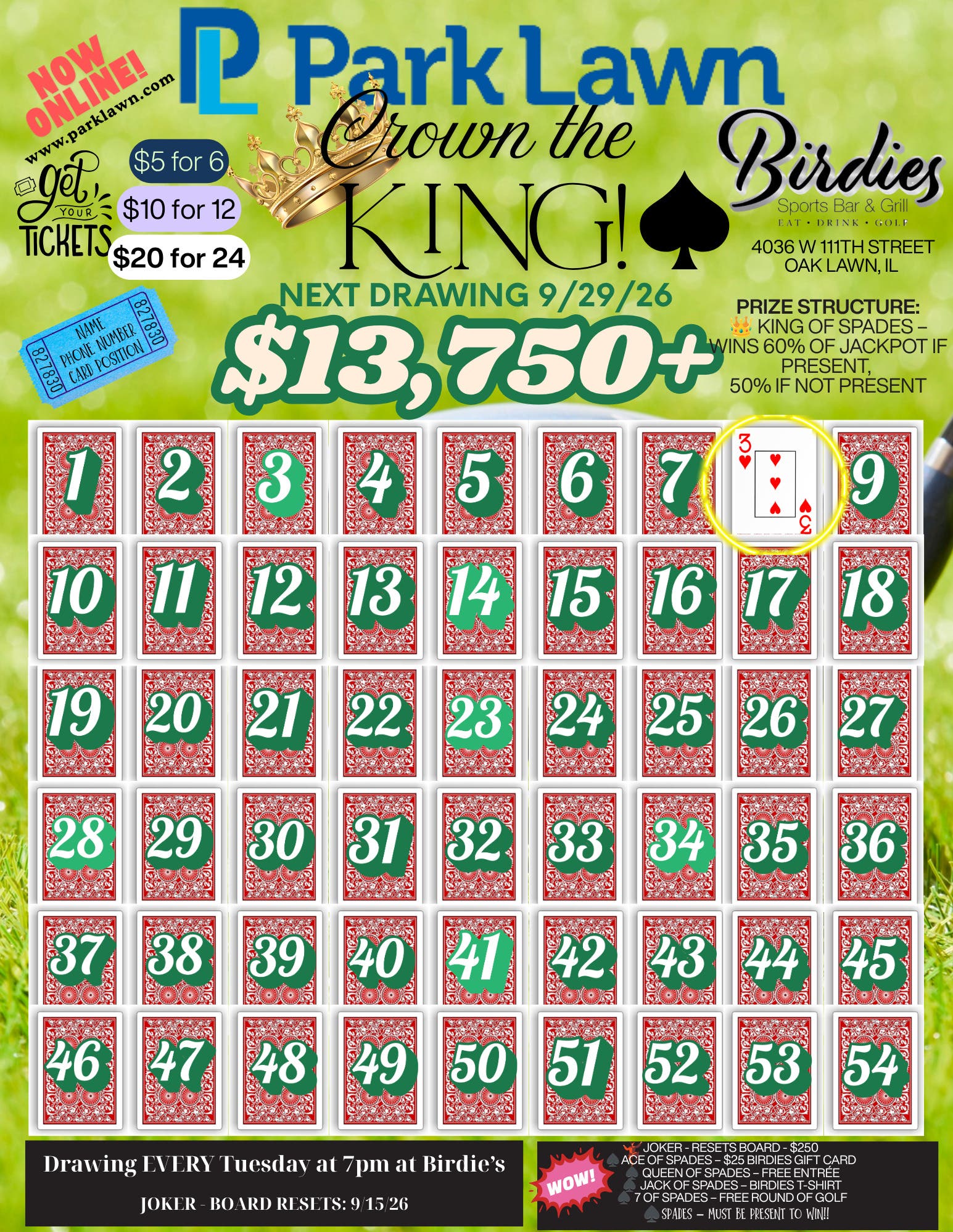 โ ๏ธ๐ Park Lawn Crown the King at Birdies โ Jackpot $13,750+