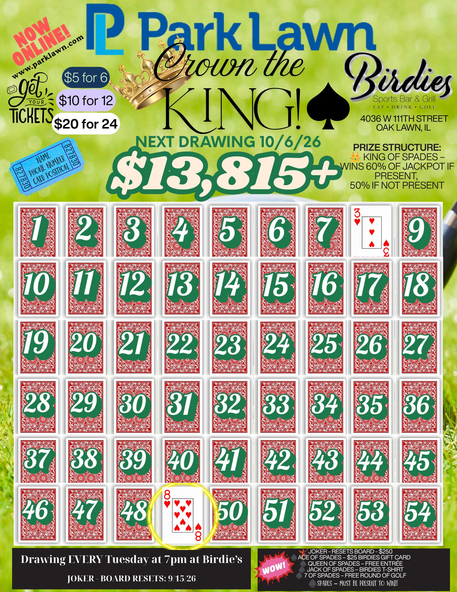 Park Lawn Crown the King at Birdies — Jackpot $13,815+