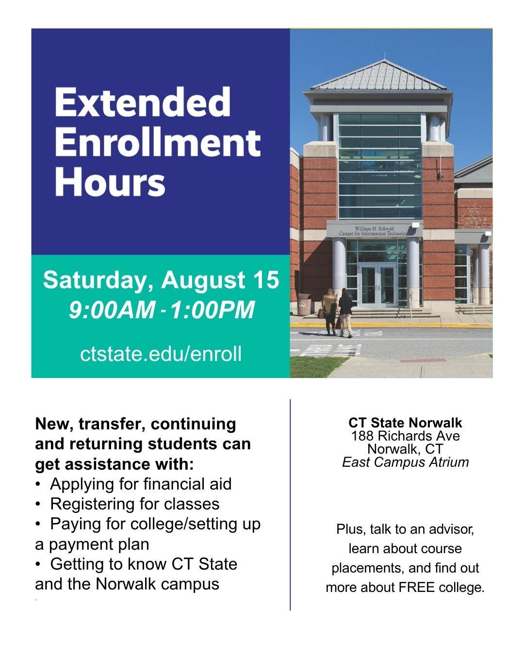 CT State Norwalk's Extended Enrollment Hours