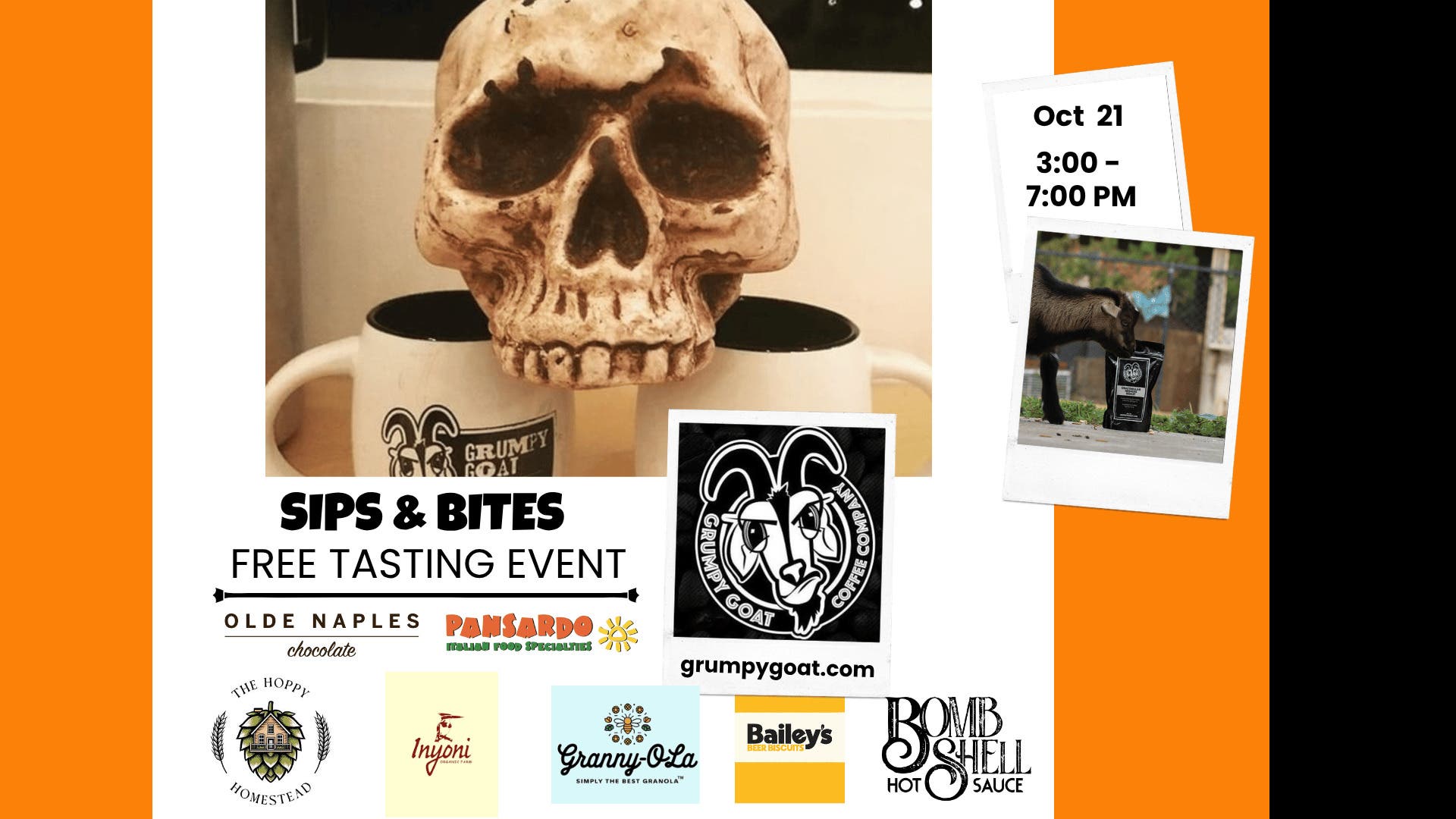 Sips & Bites Free Tasting Event @ Grumpy Goat Coffee