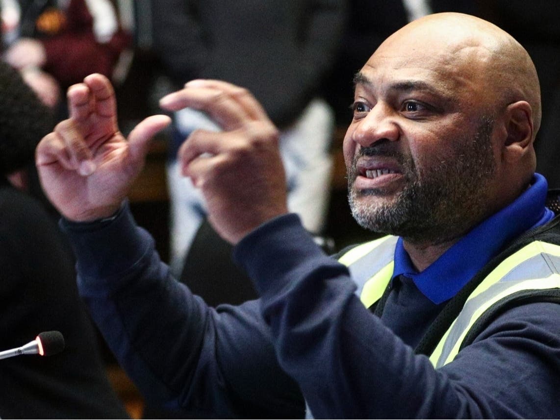 Arron Wheeler of the Newark Community Street Team testifies during a public hearing on opioid settlement fund spending on Oct. 22, 2026, at the State House in Trenton. (