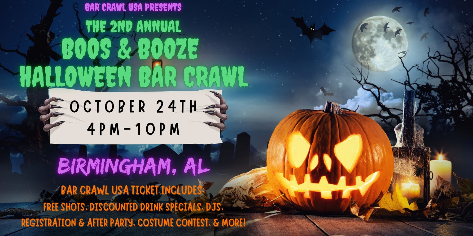 2nd Annual Birmingham Boos & Booze Halloween Bar Crawl, by Bar Crawl USA