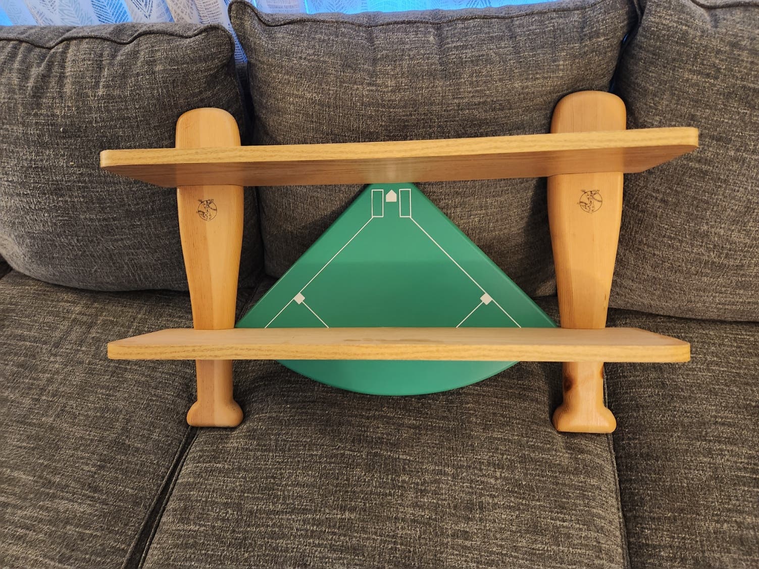 Baseball diamond & bat solid wood wall shelf