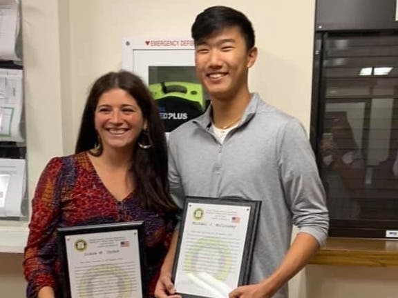 Marple Township commissioners honored pool manager Michael McCloskey of Broomall and member Diane Dydak of Drexel Hill at their meeting Monday.