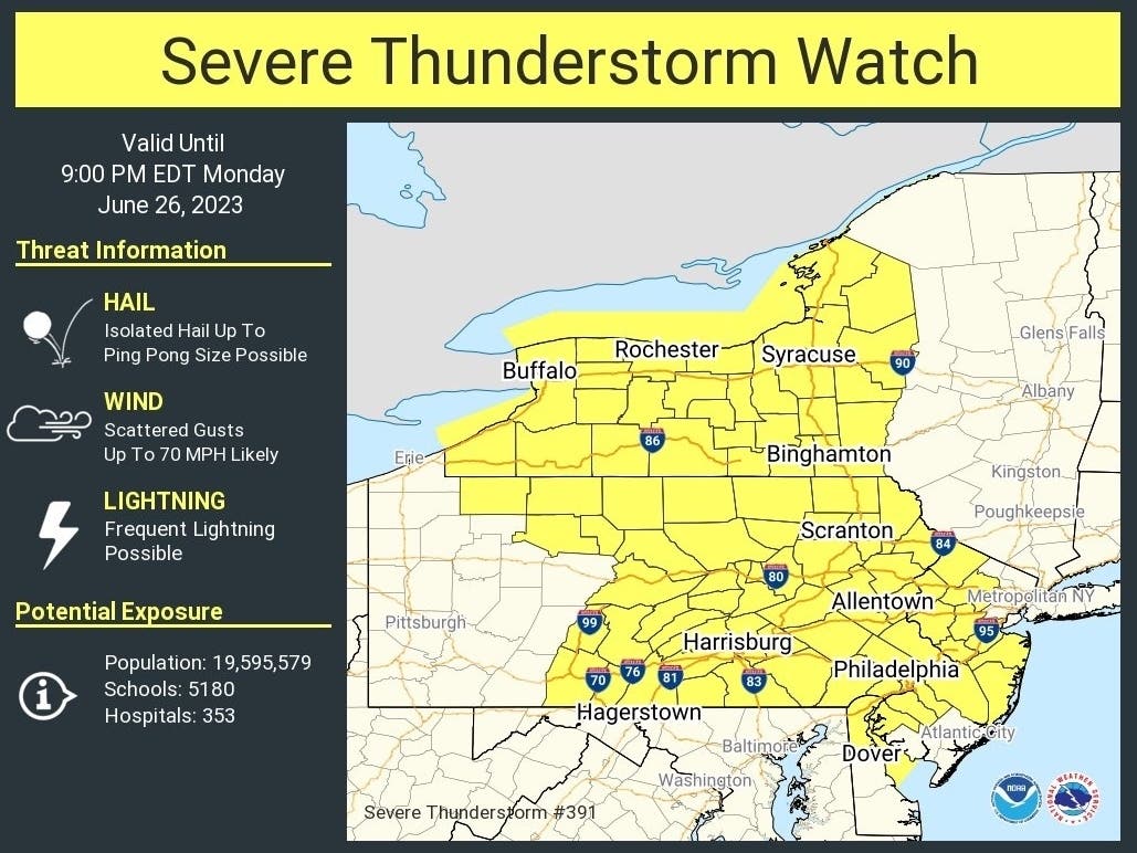 Damaging wind gusts, large hail and local flooding are possible during Monday afternon's storm, forecasters said. Here's the latest: