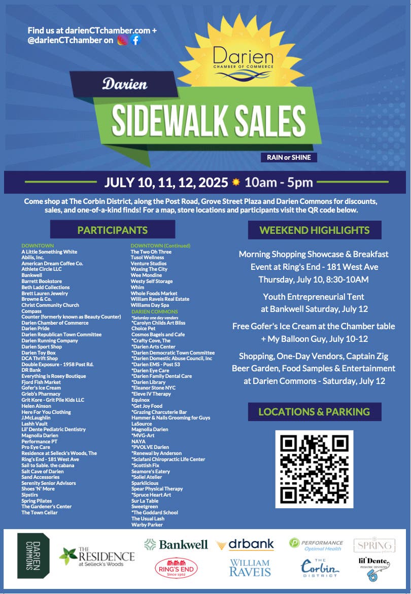 Darien Sidewalk Sales July 10, 11, 12
