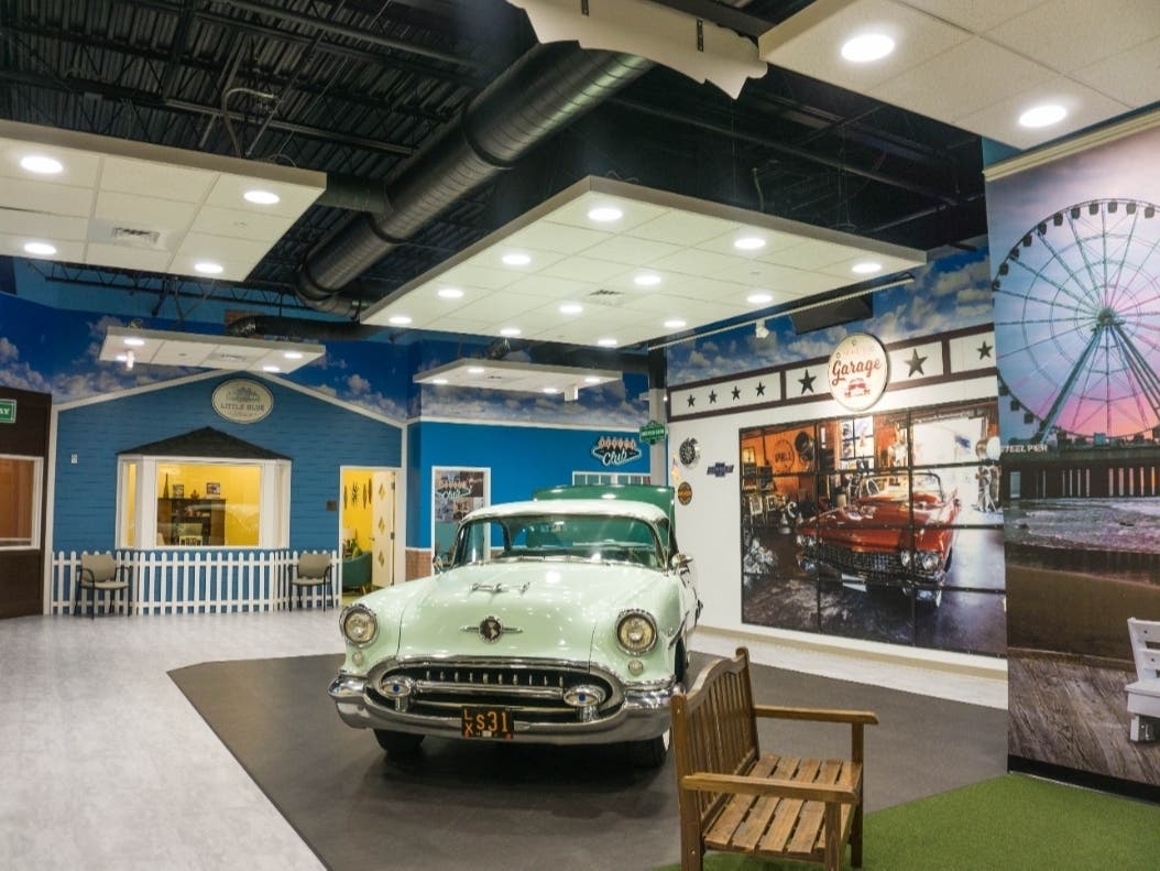 A restored 1955 Chrysler Oldsmobile sits in Town Square at the Jersey Shore in Brick.