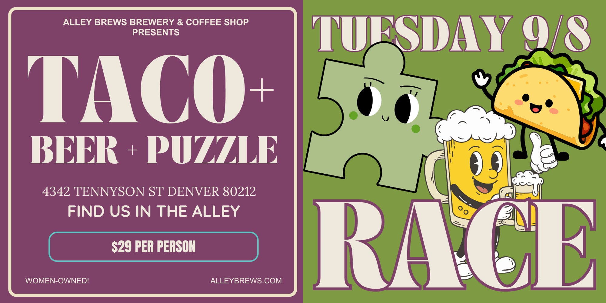 Tacos, Beer & Puzzle Race at Alley Brews