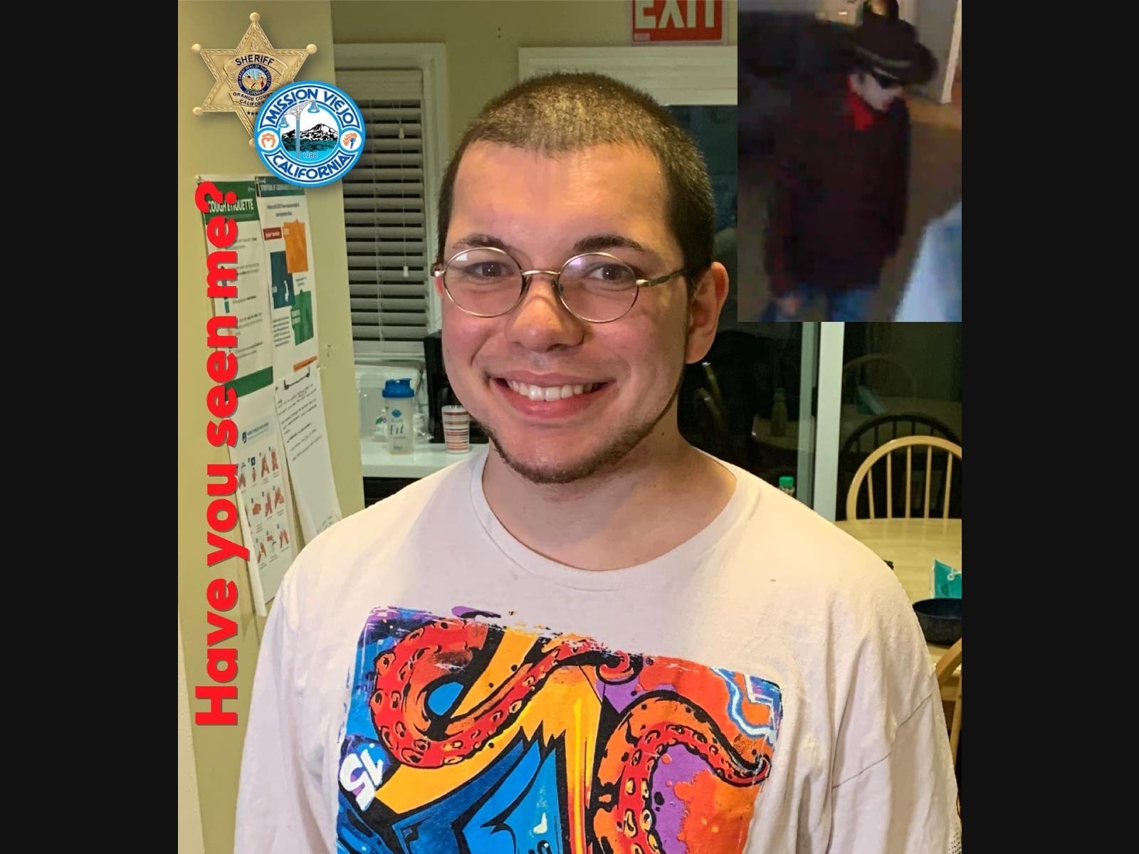 Tex is a 22-year-old man who was reported missing after wandering away from his group home in Mission Viejo, authorities reported. 