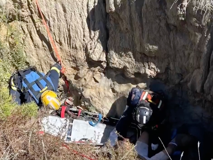 A man identified as a mountain biker fell into a ravine in San Clemente Saturday.