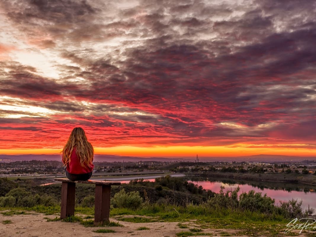 This dreamy sunset view of the Upper Oso Reservoir encapsulates a perfect winter sunset in Orange County.